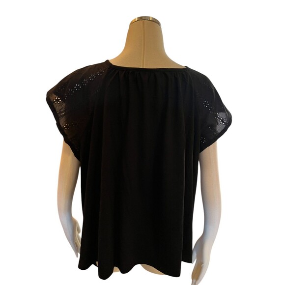 Lane Bryant 22 24 Blouse Top Black Lace Romantic Plus 3X Ruffle Eyelet - Picture 4 of 7